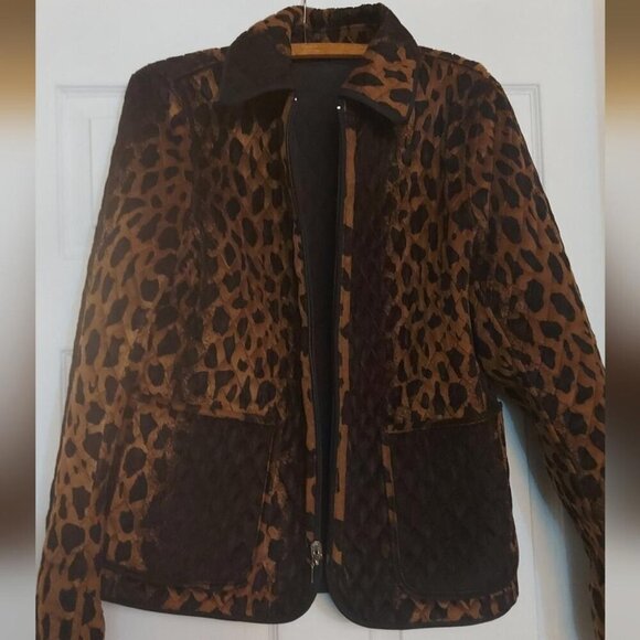 Leopard Print Reversible Quilted Jacket S Y2K Indie Sleaze Streetwear - Picture 4 of 14